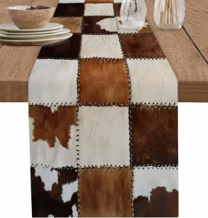 Animal Print Table Runner Cow Patchwork Art Brown Farmhouse Table Runners Dresser Scarves Kitchen Dining Table Decoration for Home Farmhouse Party Holidays 13"x72"
