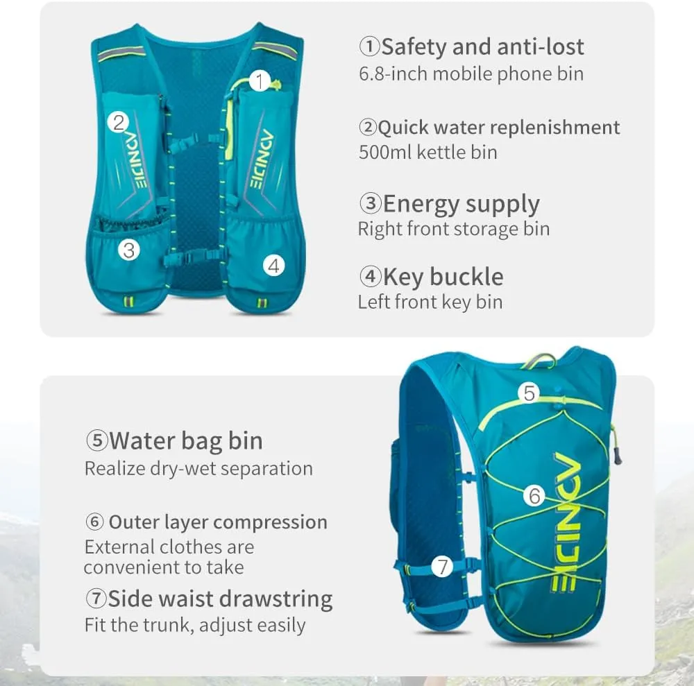 AONIJIE Running Hydration Vest 5L Running Vest for Women Men with Hydration Backpack Fits 6.8" Phones for Hiking Marathon Race