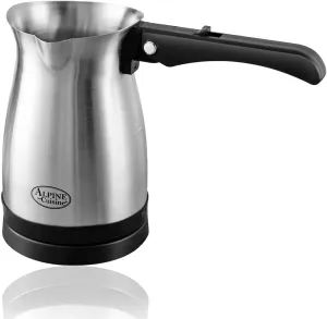 Arabic, Greek, & Turkish Electric Coffee Maker Machine Pot Warmer Kettle Premium Quality Stainless Steel 0.3 L, 4 Cup Capacity Cool Touch Handle Cordless Base (Foldable Handle, Travel Size)