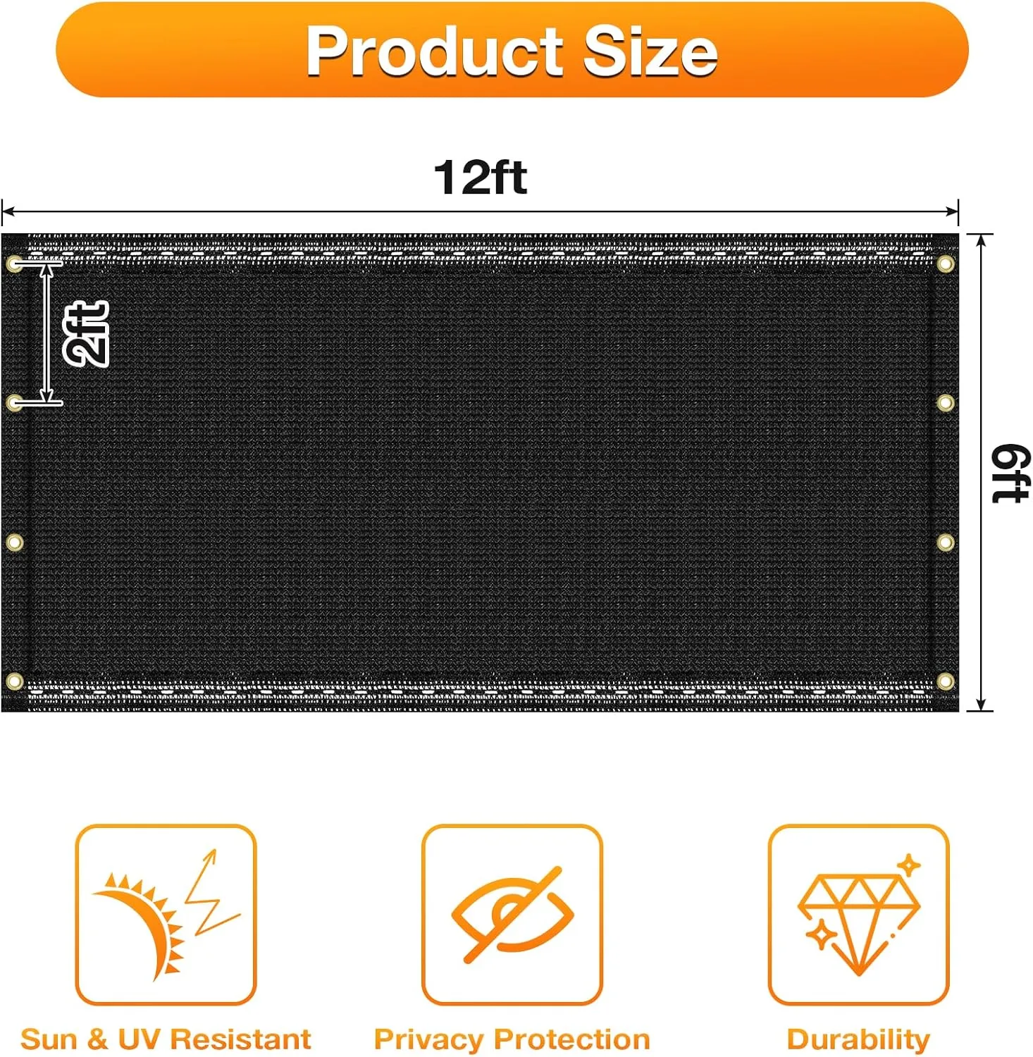 Artpuch 90% Sunblock 6X12 FT Shade Cloth Outdoor Pergola Shade Cover Fabric UV Resistant Mesh Durable Shade Tarp with Grommets for Greenhouse,Patio, Carport,Black