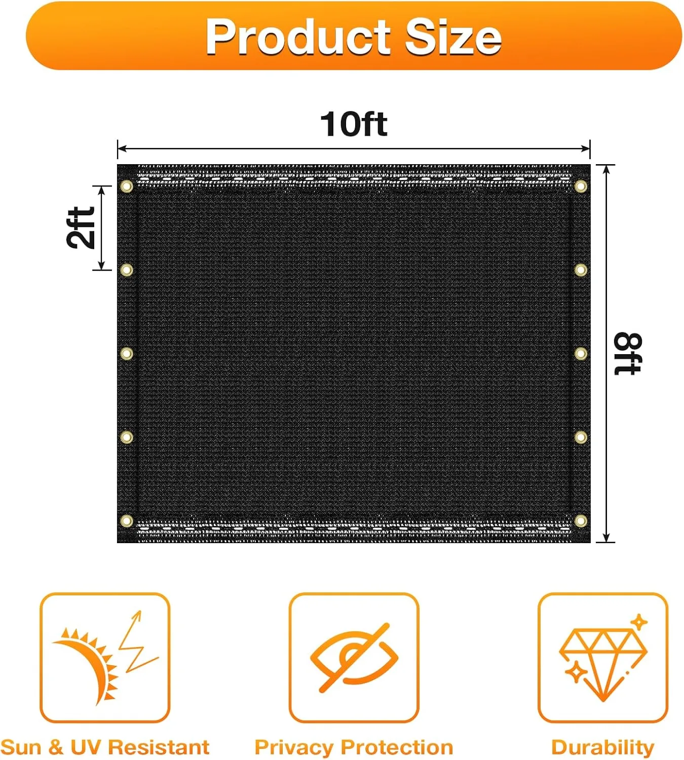 Artpuch 90% Sunblock 8X10 FT Shade Cloth Outdoor Pergola Shade Cover Fabric UV Resistant Mesh Durable Shade Tarp with Grommets for Greenhouse,Patio, Carport,Black