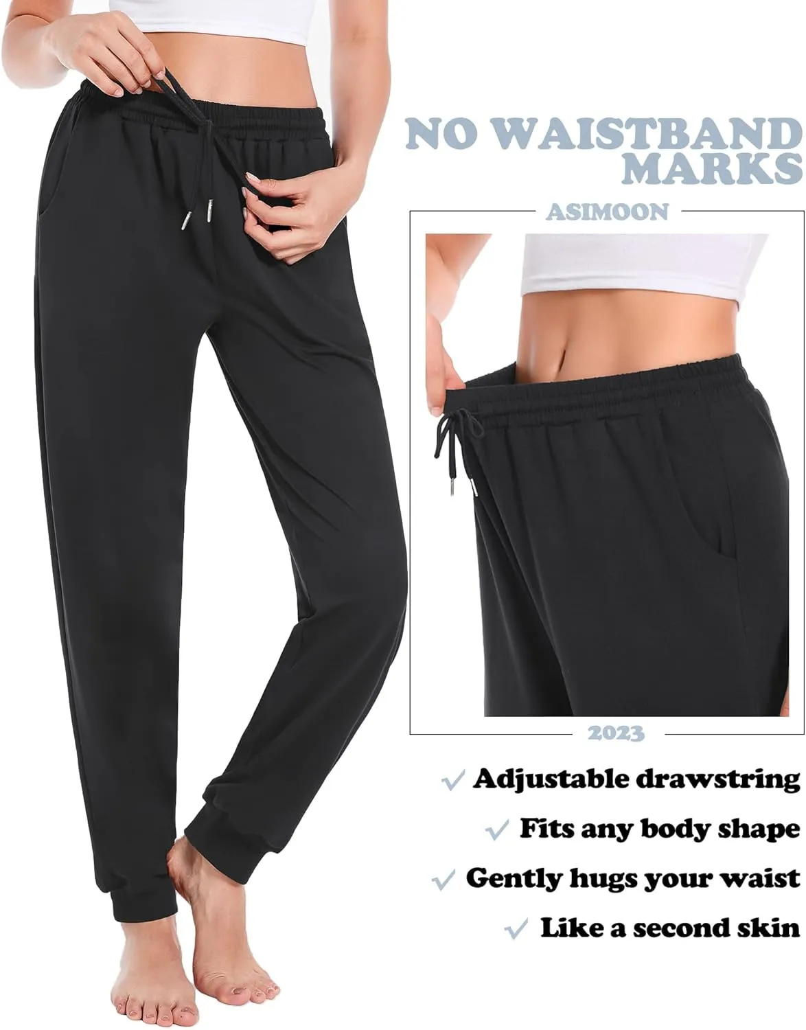 ASIMOON Sweatpants Women with Pockets Loose Lightweight Stretch Yoga Lounge Pants Comfy Drawstring Workout Jogging Pants