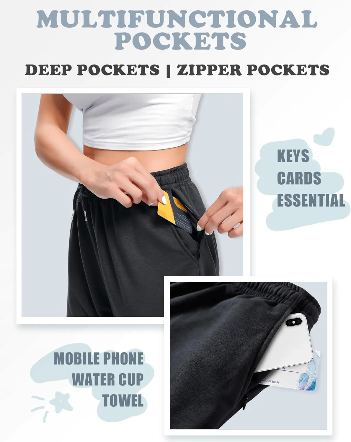 ASIMOON Sweatpants Women with Pockets Loose Lightweight Stretch Yoga Lounge Pants Comfy Drawstring Workout Jogging Pants