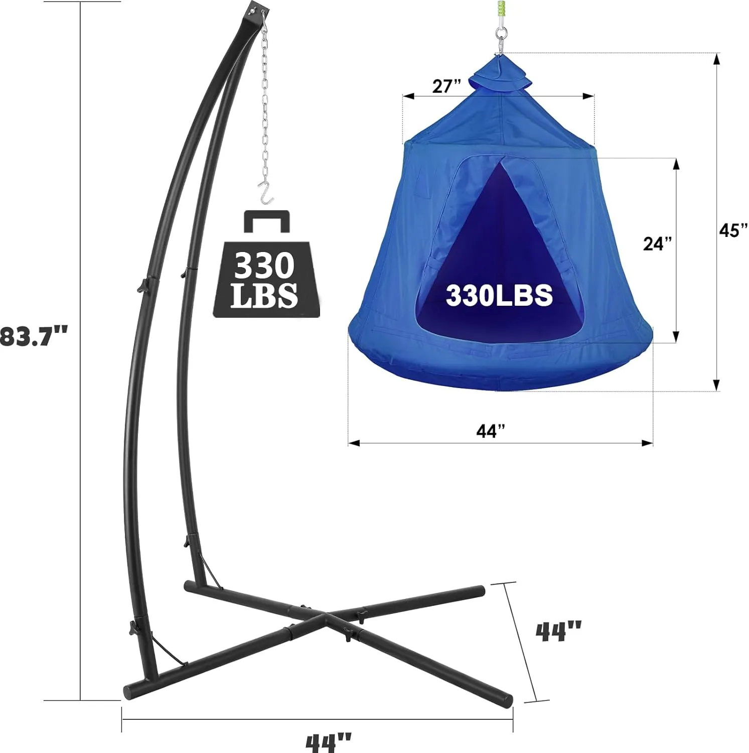 AthLike X-Shaped Hanging Tree Tent w/Swing Chair,Hammock Chair Stand Canopy w/Steel Frame,Indoor Outdoor Egg Basket Patio Seat w/Adjustable Solid Stand,Bedroom Porch Balcony Garden 330lb (Blue)