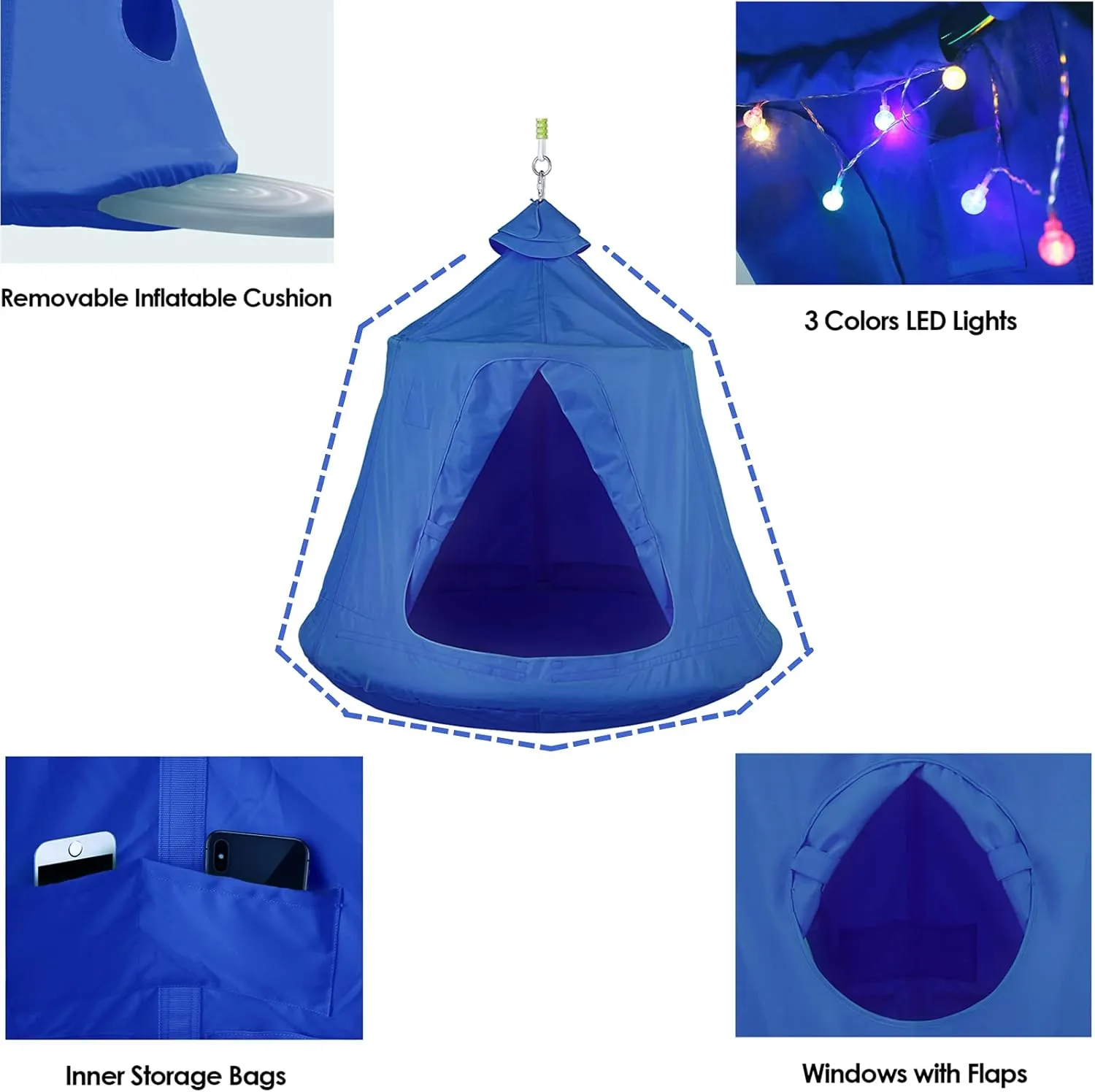 AthLike X-Shaped Hanging Tree Tent w/Swing Chair,Hammock Chair Stand Canopy w/Steel Frame,Indoor Outdoor Egg Basket Patio Seat w/Adjustable Solid Stand,Bedroom Porch Balcony Garden 330lb (Blue)