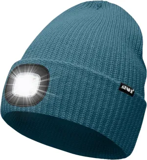 ATNKE LED Beanie with The Light, Unisex USB Rechargeable 4 LED Running Headlamp Bright Caps Gifts for Men Dad and Women