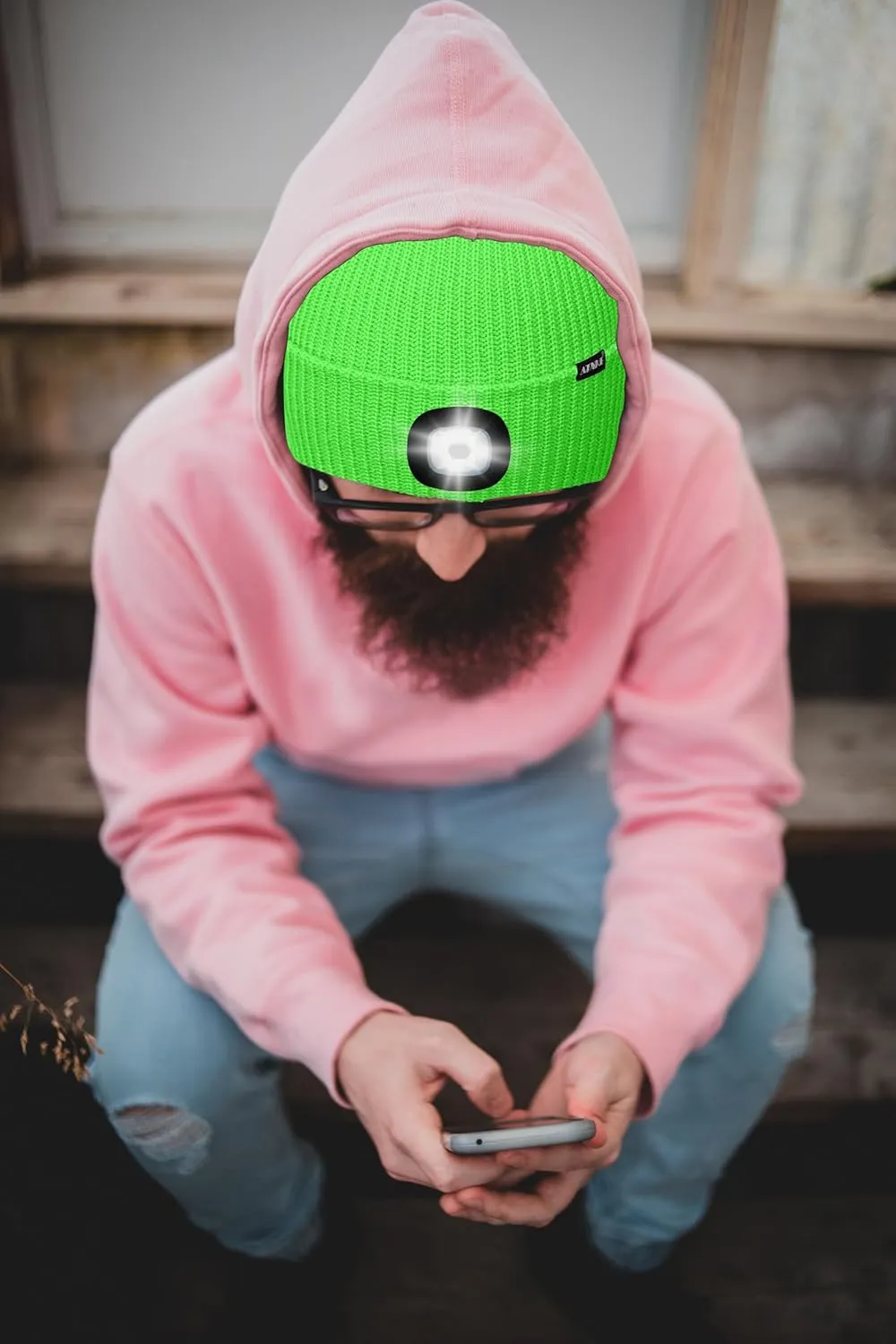 ATNKE LED Beanie with The Light, Unisex USB Rechargeable 4 LED Running Headlamp Bright Caps Gifts for Men Dad and Women