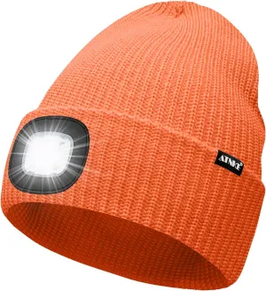 ATNKE LED Beanie with The Light, Unisex USB Rechargeable 4 LED Running Headlamp Bright Caps Gifts for Men Dad and Women