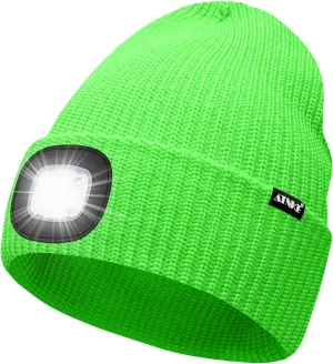 ATNKE LED Beanie with The Light, Unisex USB Rechargeable 4 LED Running Headlamp Bright Caps Gifts for Men Dad and Women