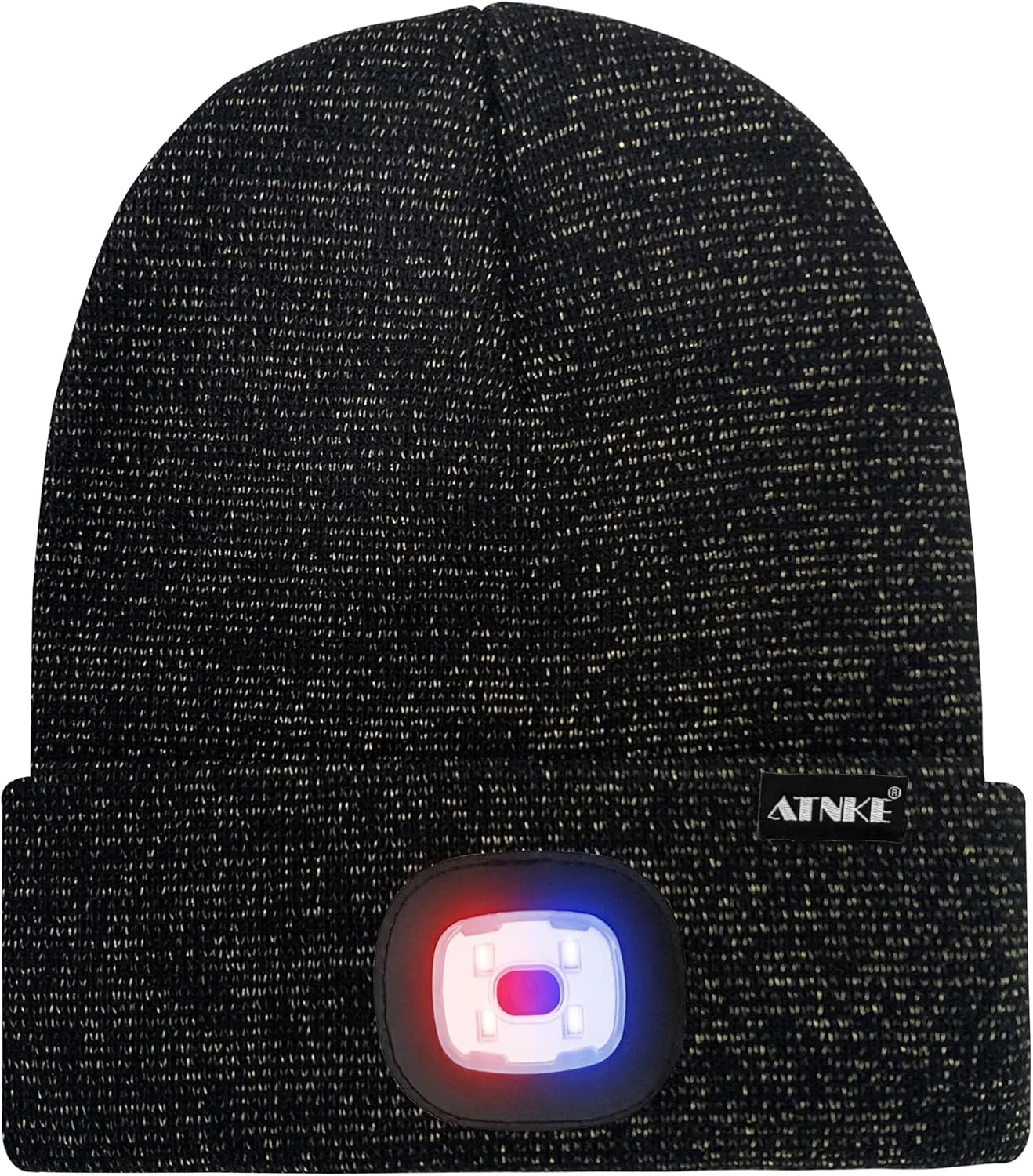 ATNKE LED Lighted Beanie Hat,USB Rechargeable 4 LED Red and Blue Flashed Run Headlamp Lined Fleece Cap for Men and Women