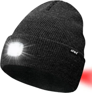 ATNKE LED Lighted Beanie Hat,USB Rechargeable 8 LED Red Glow Flashing Alarm Running Headlamp Cap Gifts for Men and Women