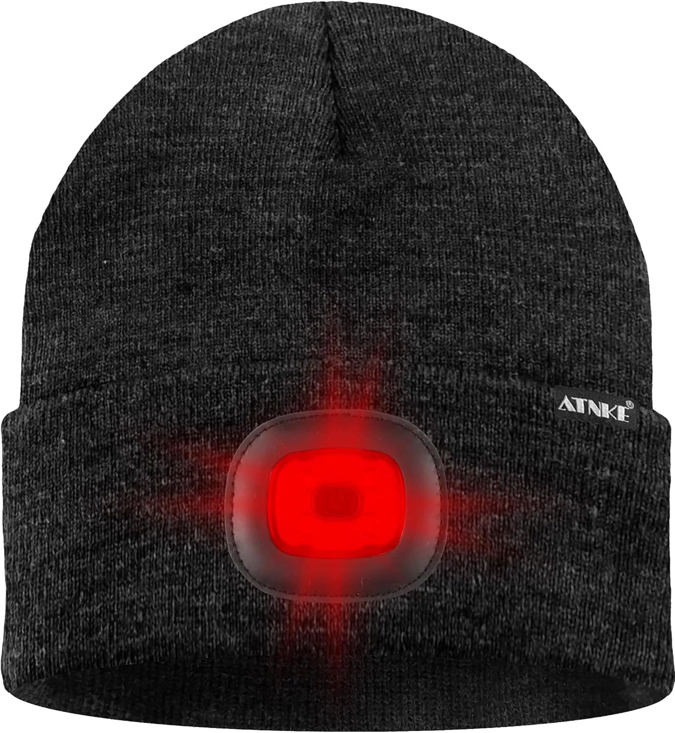 ATNKE LED Lighted Beanie Hat,USB Rechargeable 8 LED Red Glow Flashing Alarm Running Headlamp Cap Gifts for Men and Women