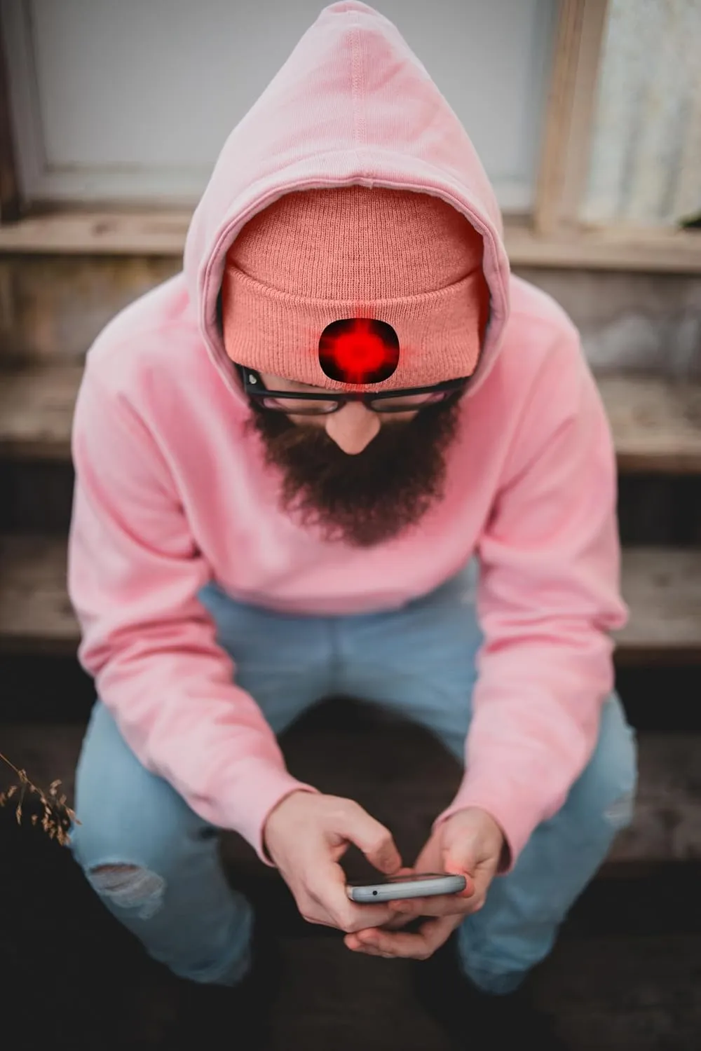 ATNKE LED Lighted Beanie Hat,USB Rechargeable 8 LED Red Glow Flashing Run Headlamp Lined Fleece Cap for Men and Women