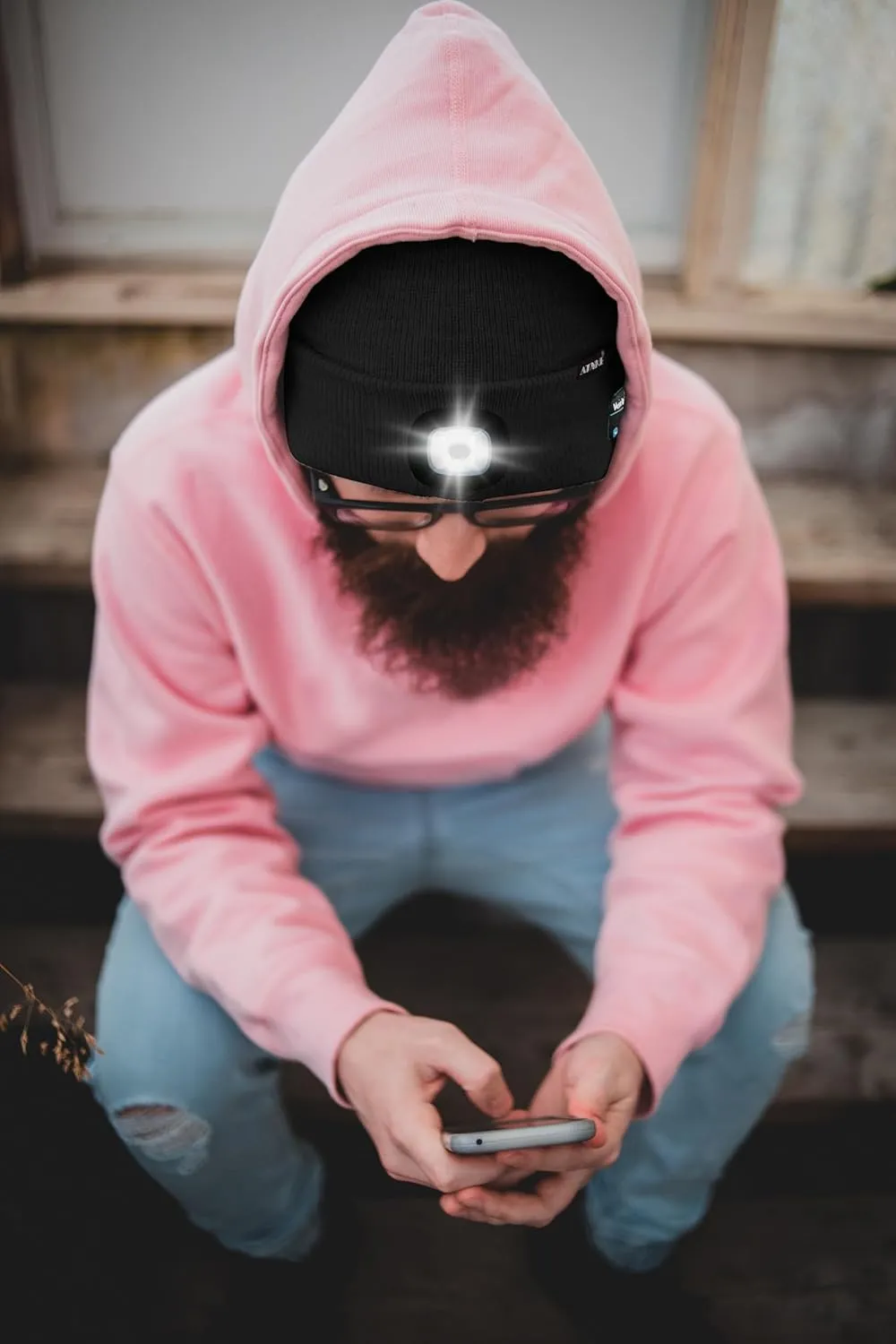 ATNKE LED Lighted Bluetooth Beanie Hat,USB Rechargeable 4 LED Wireless Run Headlamp Lined Fleece Cap for Men and Women