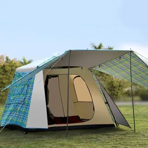 Automatic Camping Camping Tent, with Porch, Waterproof Tent, 2-Door and 2-Pane Double Layer Tent for Garden Fishing Beach