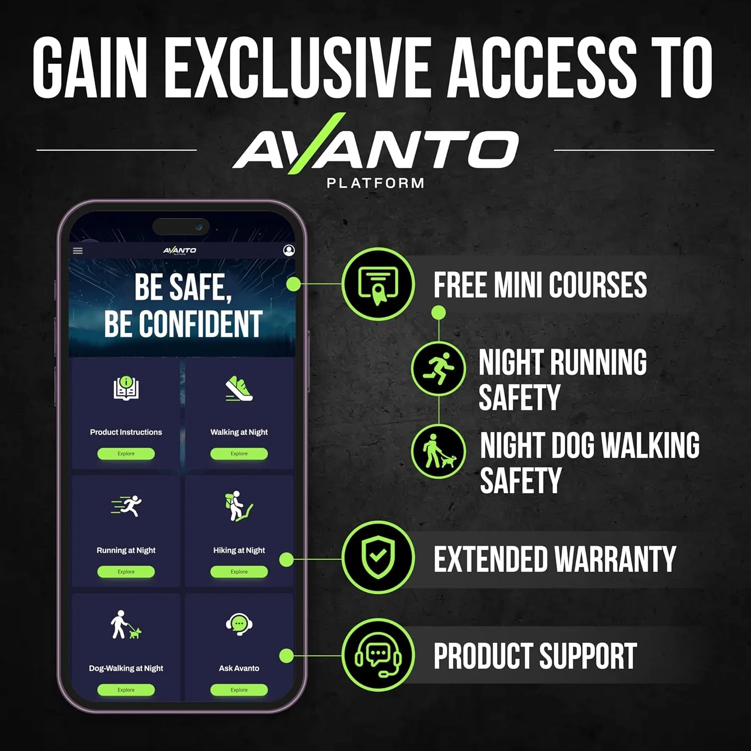 AVANTO Triple Beam Chest Lamp, Original, 500 Lumen LED Night Running Lights for Runners, Dog Walking Light, Long 5-7h Usetime, USB-C Rechargeable Battery, Running Headlamp, Reflective Vest