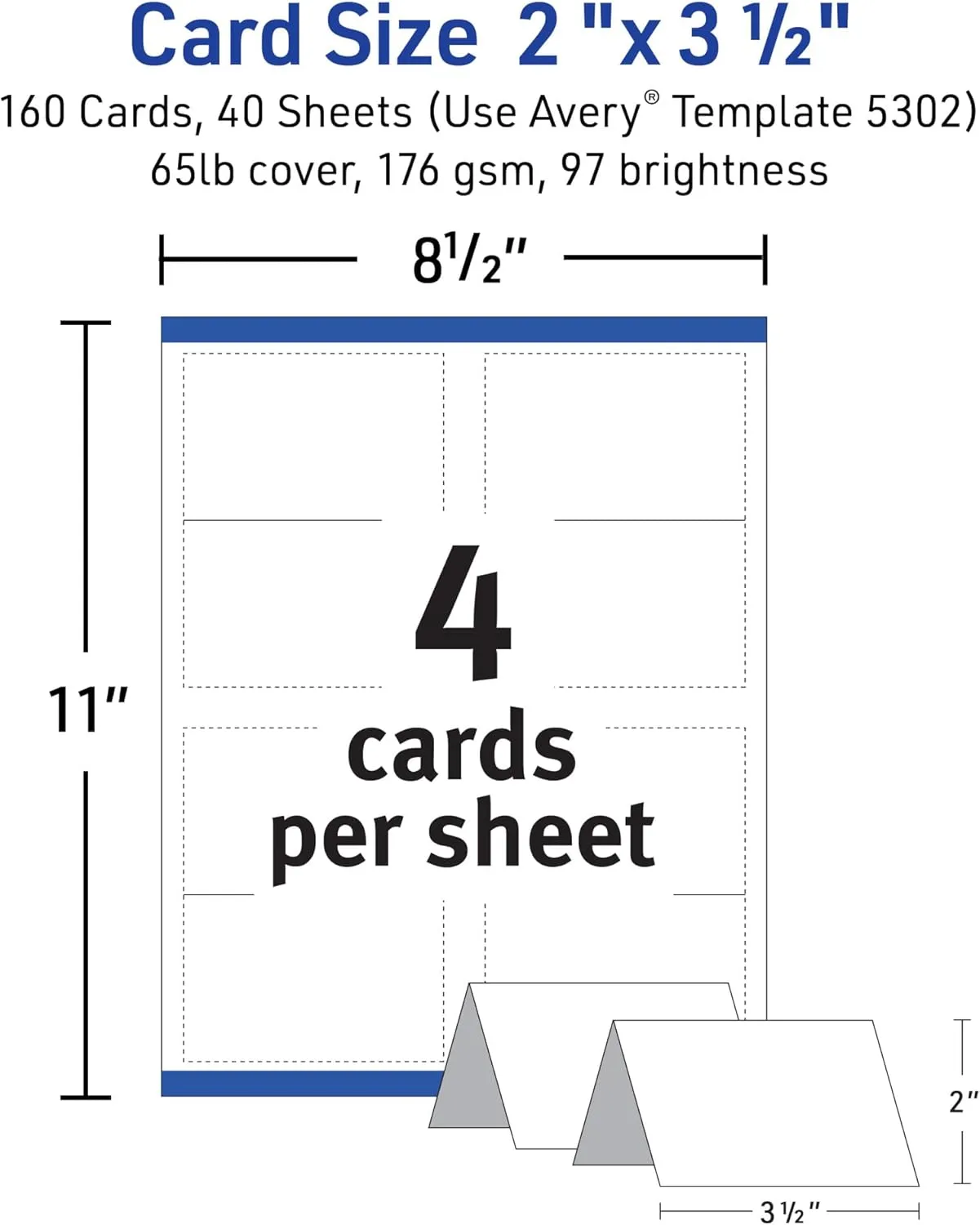 Avery Printable Tent Cards with Sure Feed Technology, 2" x 3.5", White, 160 Blank Place Cards for Laser or Inkjet Printers (5302)