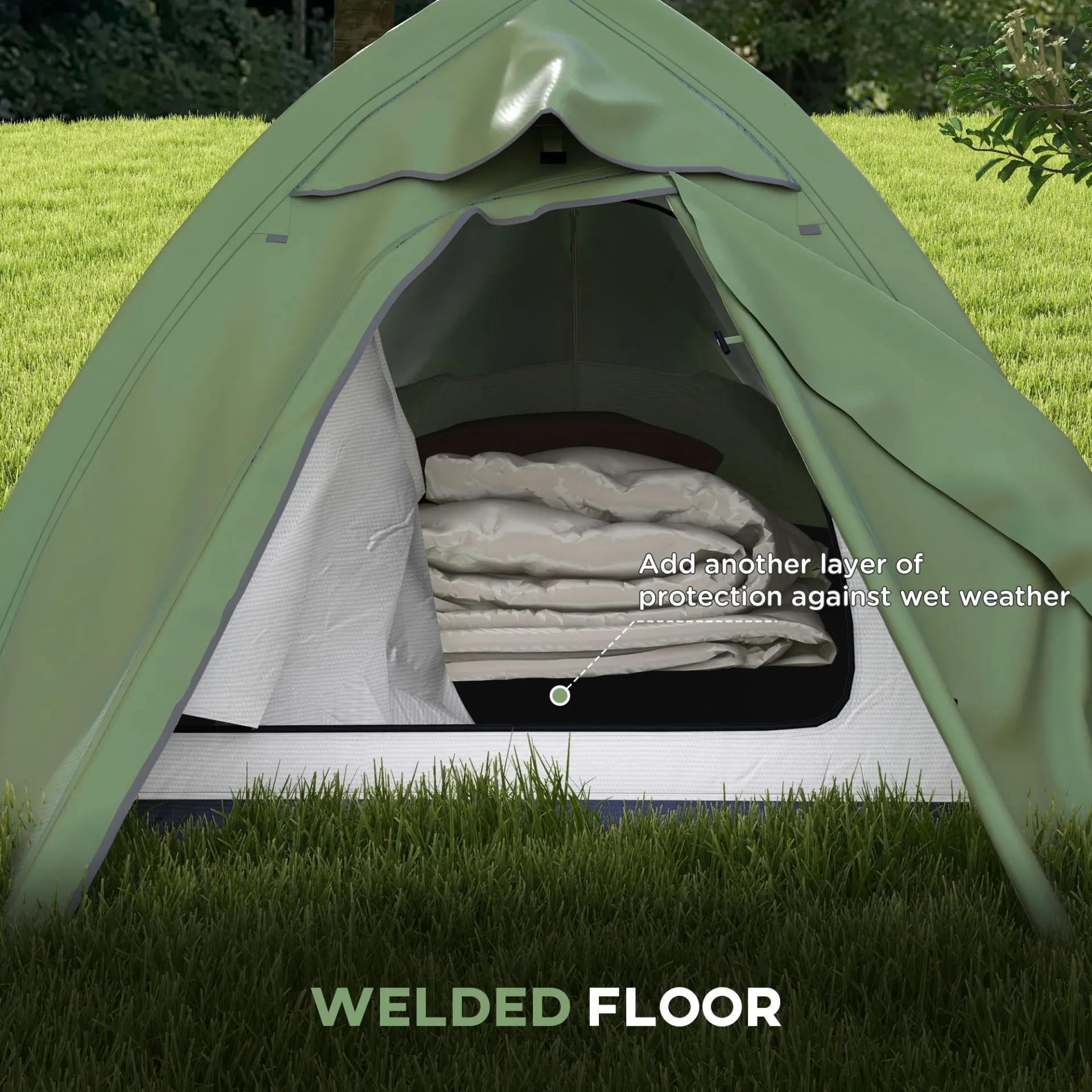 Backpacking Tent for 1-2 Persons, Double Layer, 2000mm Waterproof, Lightweight with Carry Bag, Green | Outsunny