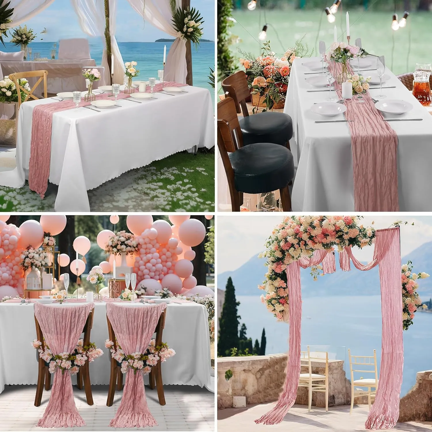 Bailarina 12 Pack Cheesecloth Table Runner 17x108 Inch Long Gauze Cheese Cloth 9ft Wrinkled Sheer Table Runner for Wedding Reception Birthday Party Table Decoration (Dusty Pink)