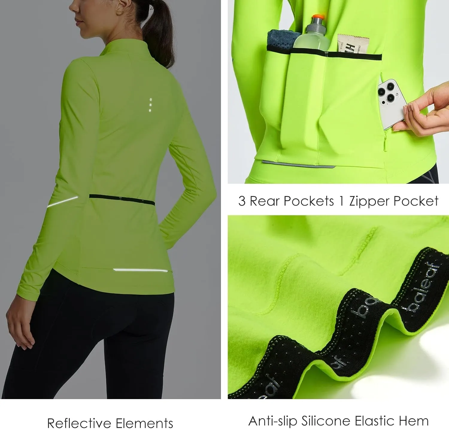 baleaf Women's Thermal Cycling Jersey Long Sleeve Winter 4 Pockets Bike Fleece Jackets Windproof Reflevtive Cold Weather