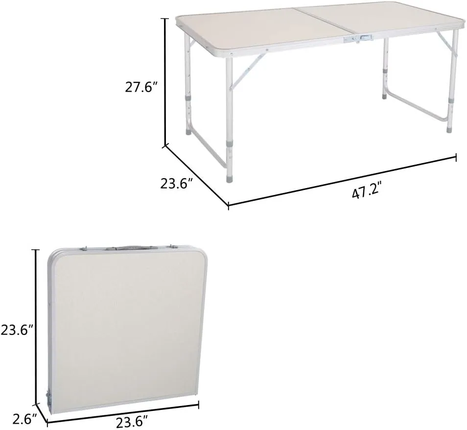 BAYUELSWU Small Folding Camping Table, Portable Folding Table Adjustable Height, 2 Feet Lightweight Aluminum Camping Table for Picnic Cooking Beach, 120 x 60 x 70 cm