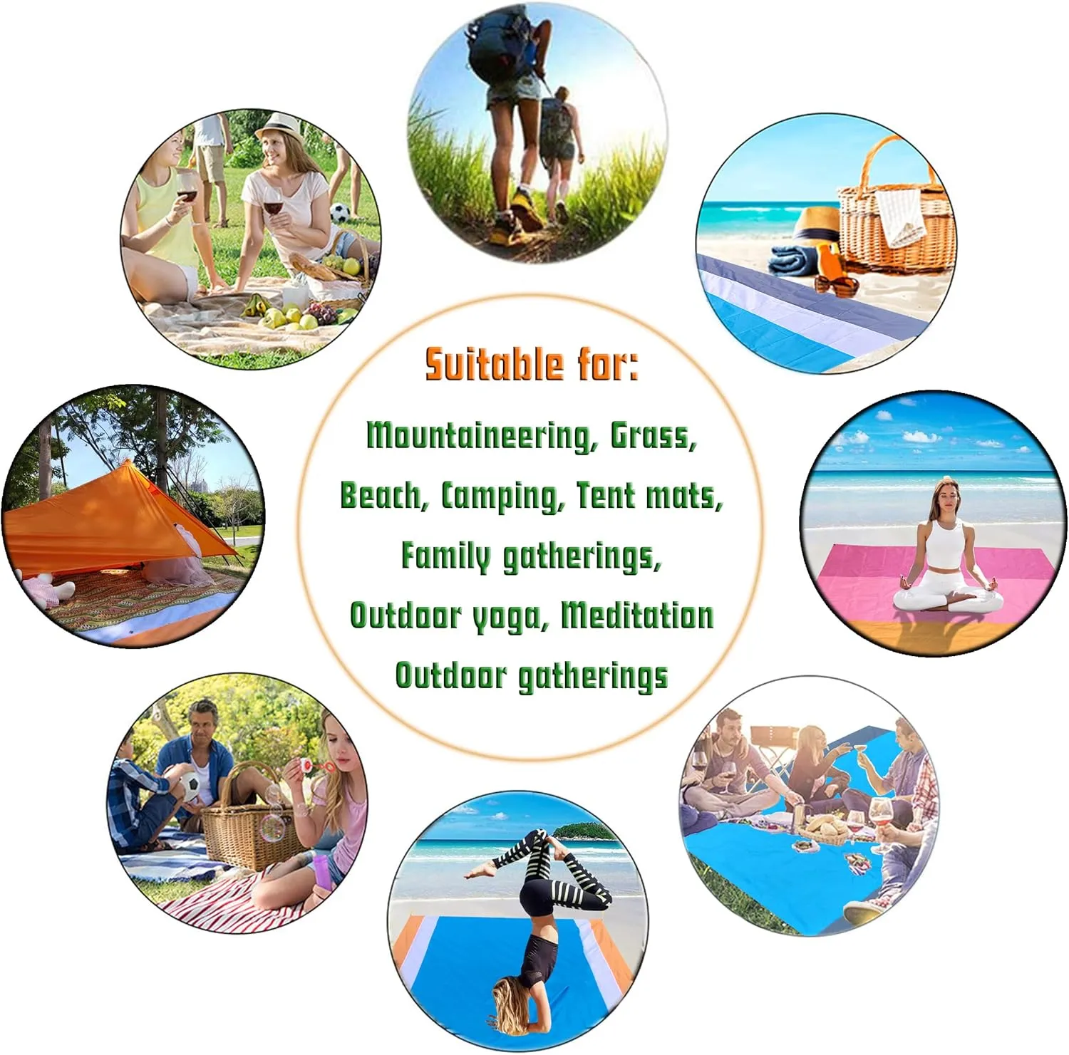 Beach Blanket, Beach Blanket Waterproof Sandproof,Waterproof Picnic Blanket for Travel, Camping, Hiking, Picnic,Music Festivals (Orange/Pink/Rose(79"x55"))