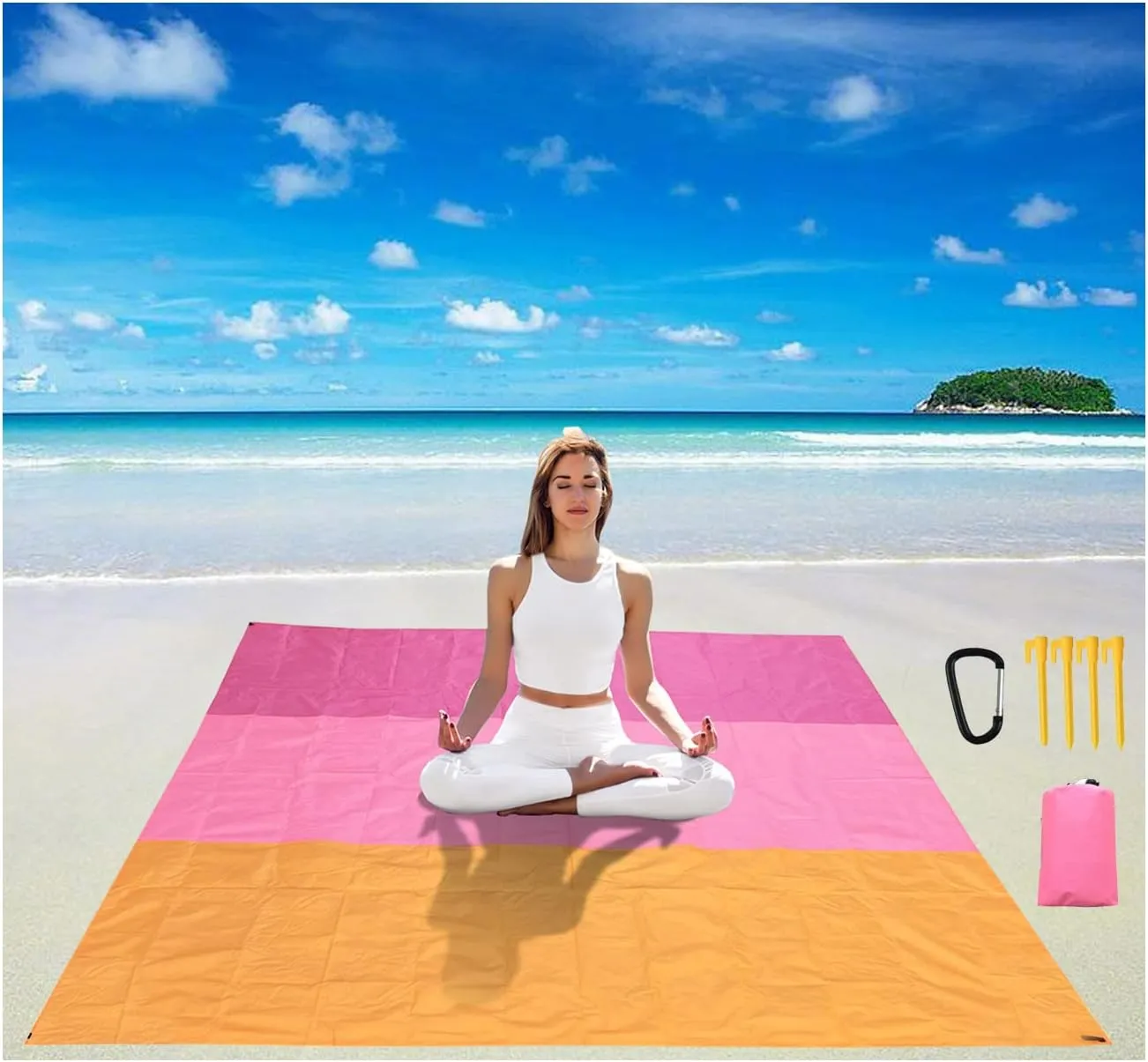 Beach Blanket, Beach Blanket Waterproof Sandproof,Waterproof Picnic Blanket for Travel, Camping, Hiking, Picnic,Music Festivals (Orange/Pink/Rose(79"x55"))