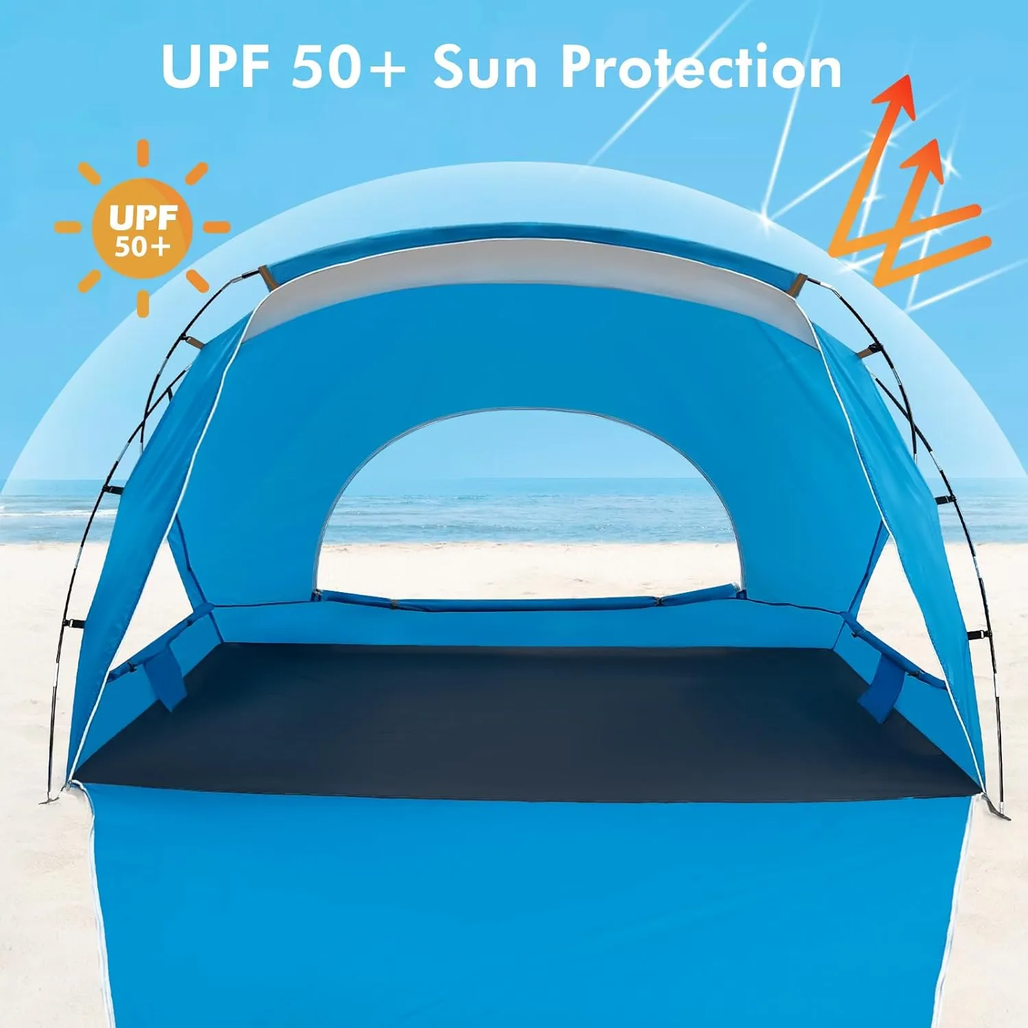 Beach Tent, Portable Sun Shelter for 2/3/4/6-8 Person with UPF 50  UV Protection, Easy Setup Waterproof Beach Shade Canopy Cabana for Family Outdoor and Picnics, Fishing with Carrying Bag