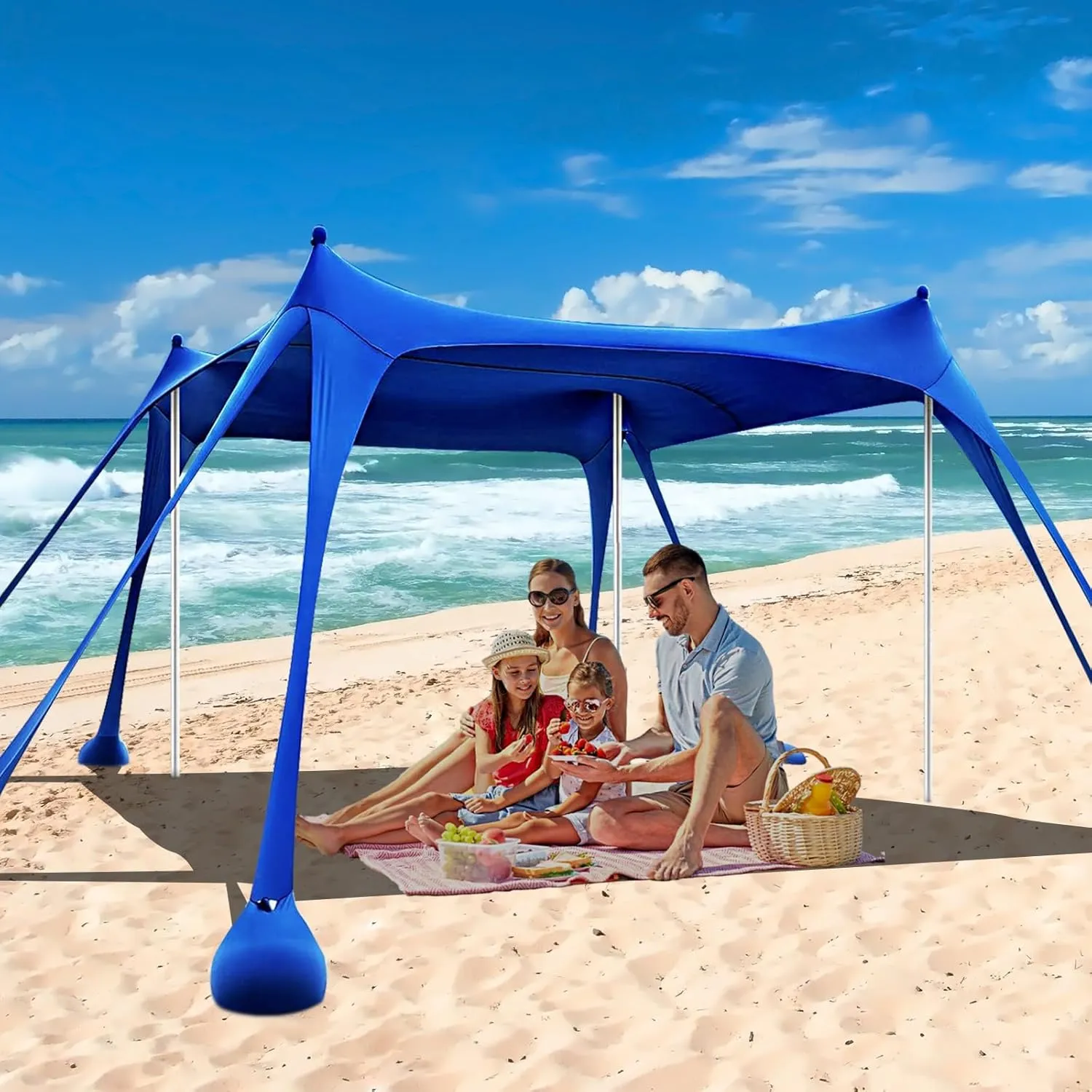 Beach Tent,10x10ft Sun Shelter UPF50  Includes 8 Sandbags and Ground Pegs-2 Sand Shovel-4 Aluminum Poles-Carrying Bag,Beach Canopy for Camping Trips,Fishing,Backyard Fun or Picnics.