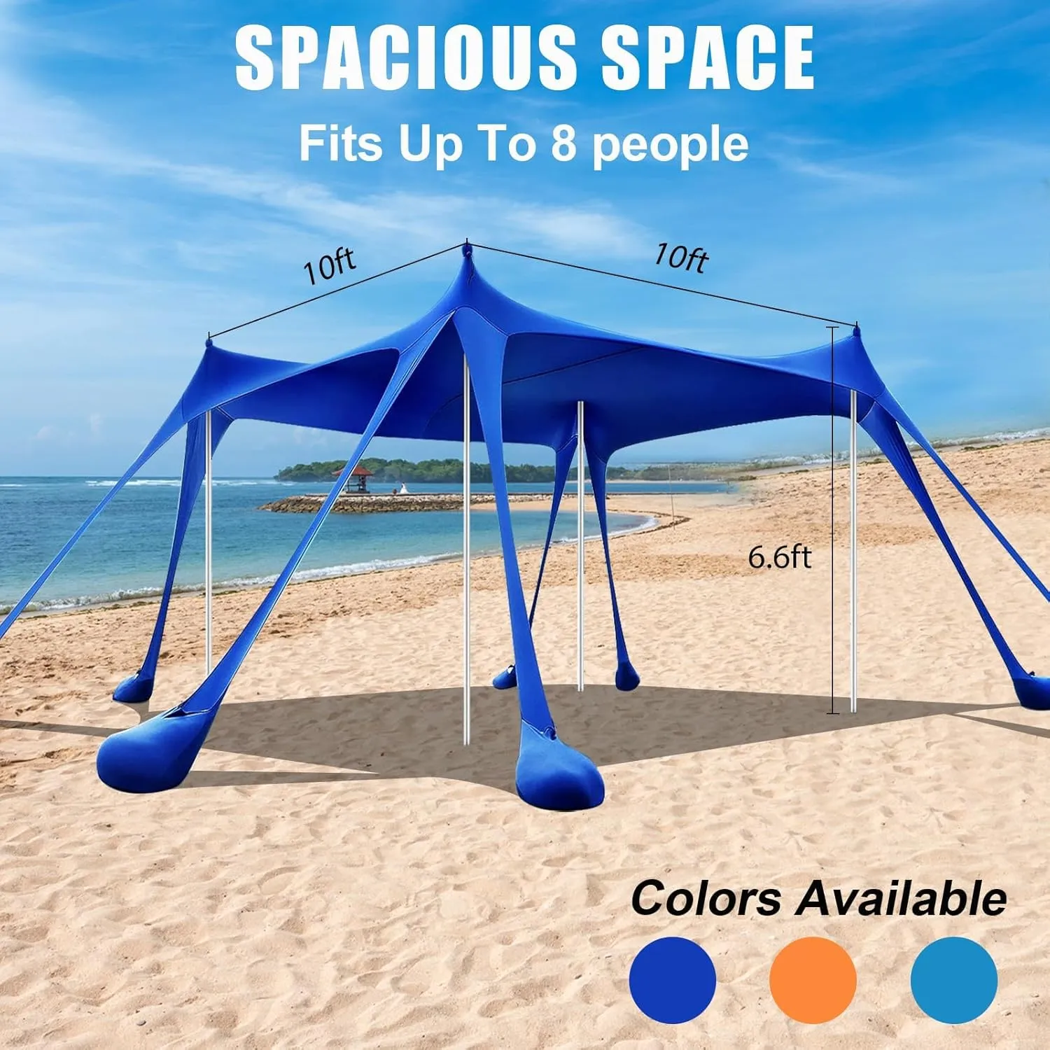 Beach Tent,10x10ft Sun Shelter UPF50  Includes 8 Sandbags and Ground Pegs-2 Sand Shovel-4 Aluminum Poles-Carrying Bag,Beach Canopy for Camping Trips,Fishing,Backyard Fun or Picnics.