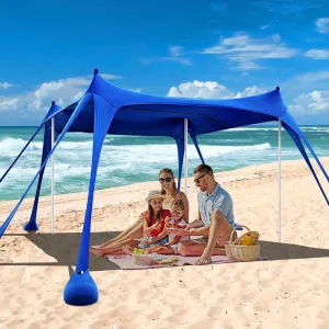 Beach Tent,10x10ft Sun Shelter UPF50  Includes 8 Sandbags and Ground Pegs-2 Sand Shovel-4 Aluminum Poles-Carrying Bag,Beach Canopy for Camping Trips,Fishing,Backyard Fun or Picnics.