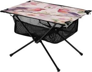 Beautiful Birds Pink Portable Folding Camping Table, Compact Lightweight Beach Table with Carrying Bag for Outdoor Picnics, BBQs, Camp