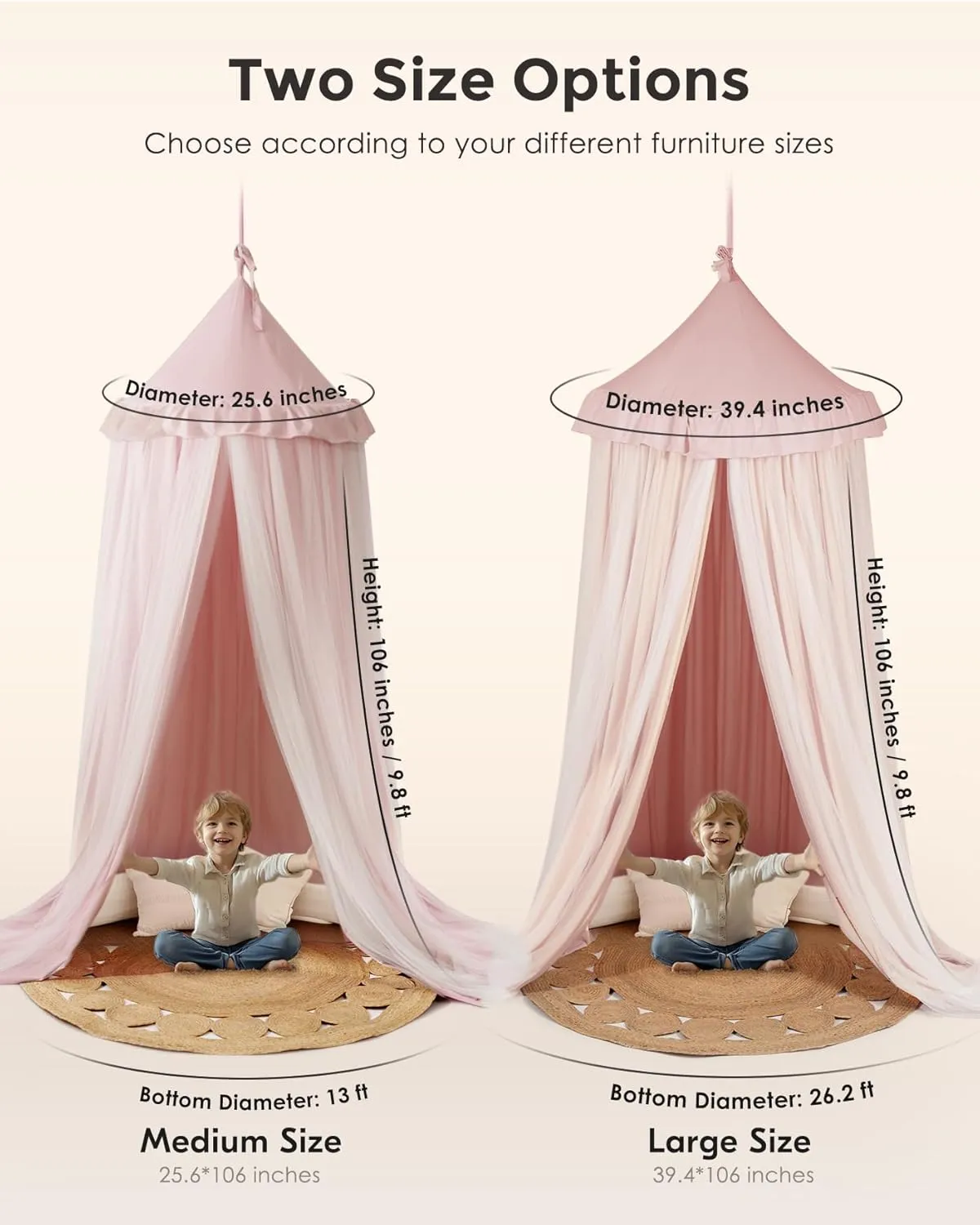 Bed Canopy with Star Lights, Double Layer Canopy for Bed, Princess Play Tent for Girls Room, Breathable Canopy Bed Curtain for Children Reading Nook, Machine Washable Canopy, 25.6''x106'', Pink