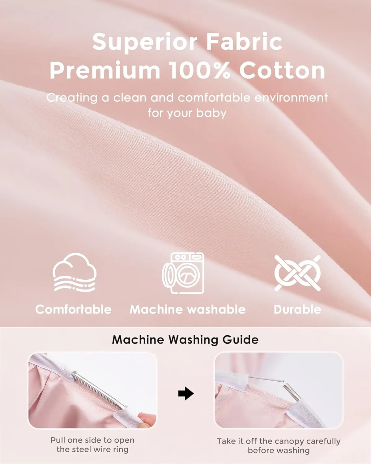 Bed Canopy with Star Lights, Double Layer Canopy for Bed, Princess Play Tent for Girls Room, Breathable Canopy Bed Curtain for Children Reading Nook, Machine Washable Canopy, 25.6''x106'', Pink