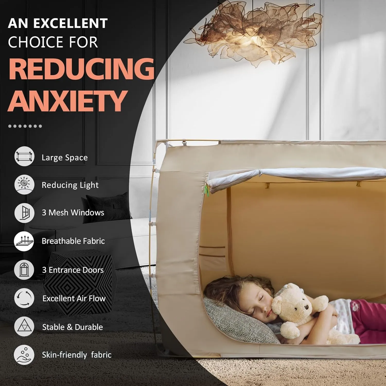 Bed Tent Bed Canopy Twin Size Tents for Adult and Kids- Original Design Portable Dream Tent Indoor Sleeping 80% Blackout with 3 Doors Breathable Big Space Tents