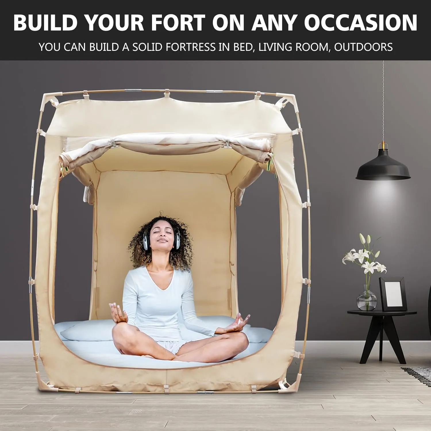 Bed Tent Bed Canopy Twin Size Tents for Adult and Kids- Original Design Portable Dream Tent Indoor Sleeping 80% Blackout with 3 Doors Breathable Big Space Tents