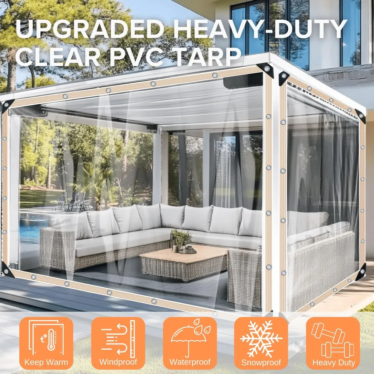 BeGrit Clear Tarp Heavy Duty 6.5x10 FT Clear Waterproof Tarps 12Mil Thick Anti-Tear PVC Vinyl Tarpaulin Enclosure with Grommets for Porch,Patio,Yard,Gazebo