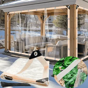 BeGrit Clear Tarp Heavy Duty 6.5x10 FT Clear Waterproof Tarps 12Mil Thick Anti-Tear PVC Vinyl Tarpaulin Enclosure with Grommets for Porch,Patio,Yard,Gazebo