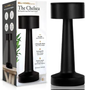 Bell Howell Elegant Cordless Table Lamp, LED Wireless Lamp for Bedroom, Wireless Lamps for Tables Cordless Table Lamps, Rechargeable Lamp for Desk, Kitchen, Bedroom & More with 3 Light Colors - Black