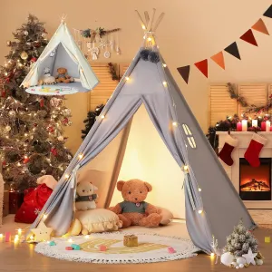 Besrey 2-in-1 Teepee for Kids with Mat & Light, Large Kids Tipi with 2-Sided Design, Christmas & Toddler Reading Tent