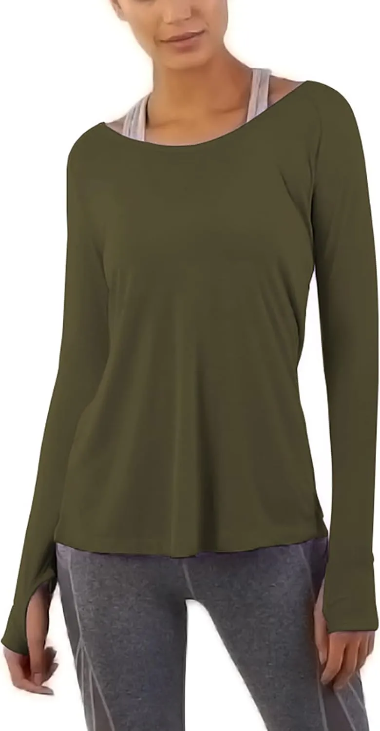Bestisun Long Sleeve Yoga Workout Tops Lightweight Thumbhole Shirts Athletic Wear for Women