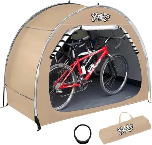 Bike Shed, Outdoor Portable Bike Storage Shed Tent, Bike Tent, Waterproof Bicycle Shelter with 210D Oxford Fabric, Bicycle Cover Fits 2-3 Bikes (Beige)