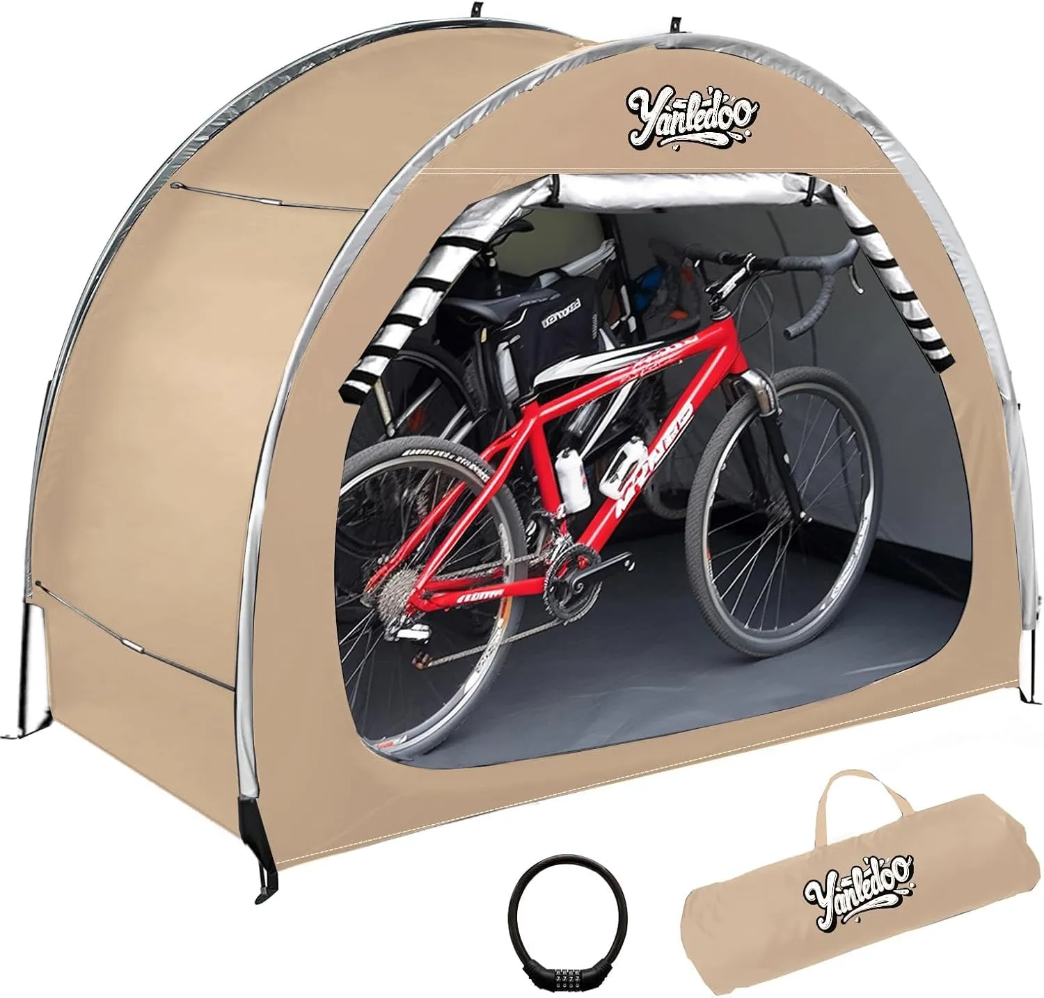 Bike Shed, Outdoor Portable Bike Storage Shed Tent, Bike Tent, Waterproof Bicycle Shelter with 210D Oxford Fabric, Bicycle Cover Fits 2-3 Bikes (Beige)