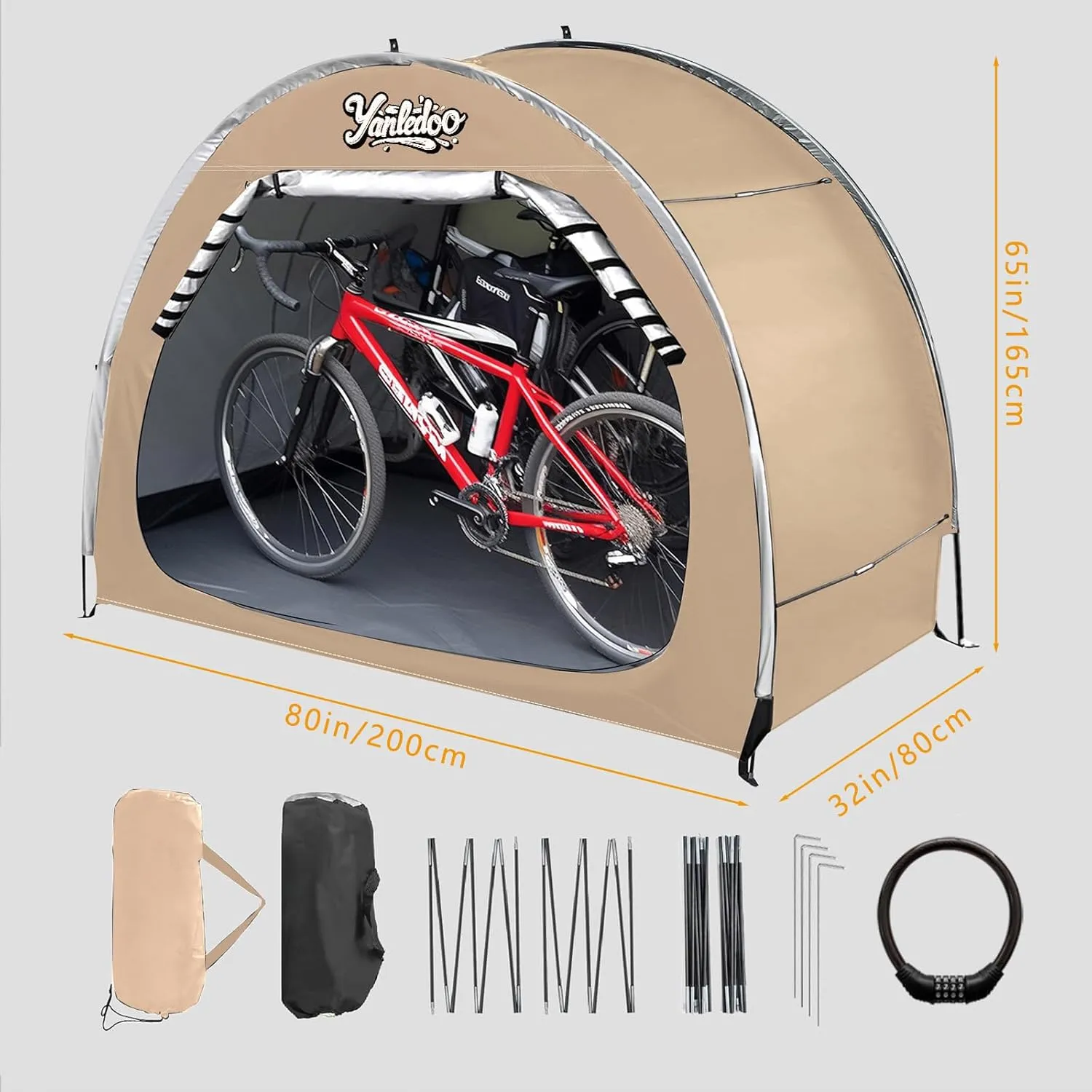 Bike Shed, Outdoor Portable Bike Storage Shed Tent, Bike Tent, Waterproof Bicycle Shelter with 210D Oxford Fabric, Bicycle Cover Fits 2-3 Bikes (Beige)
