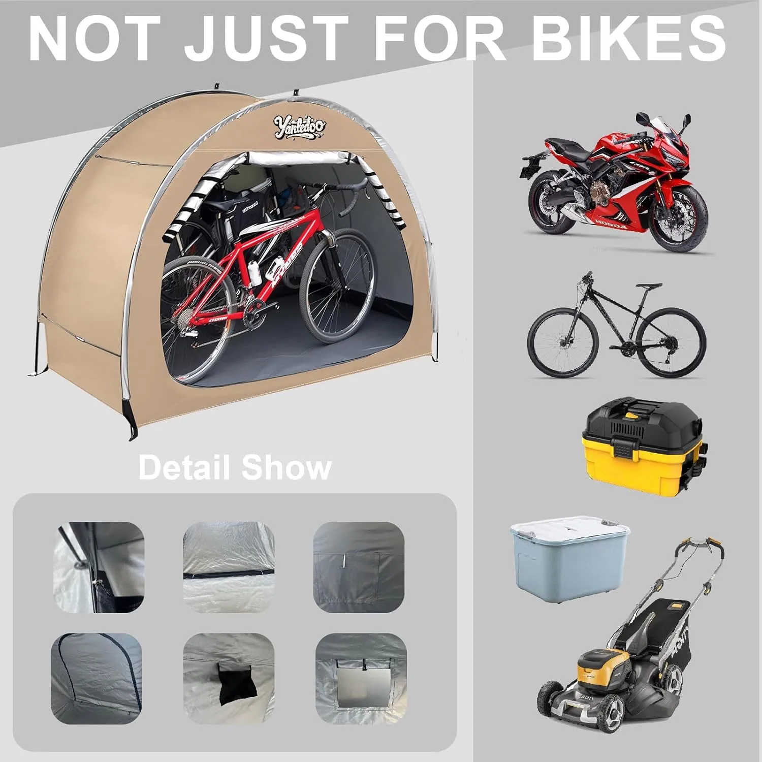 Bike Shed, Outdoor Portable Bike Storage Shed Tent, Bike Tent, Waterproof Bicycle Shelter with 210D Oxford Fabric, Bicycle Cover Fits 2-3 Bikes (Beige)