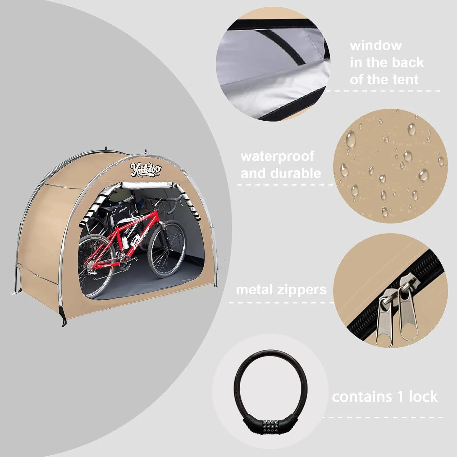 Bike Shed, Outdoor Portable Bike Storage Shed Tent, Bike Tent, Waterproof Bicycle Shelter with 210D Oxford Fabric, Bicycle Cover Fits 2-3 Bikes (Beige)