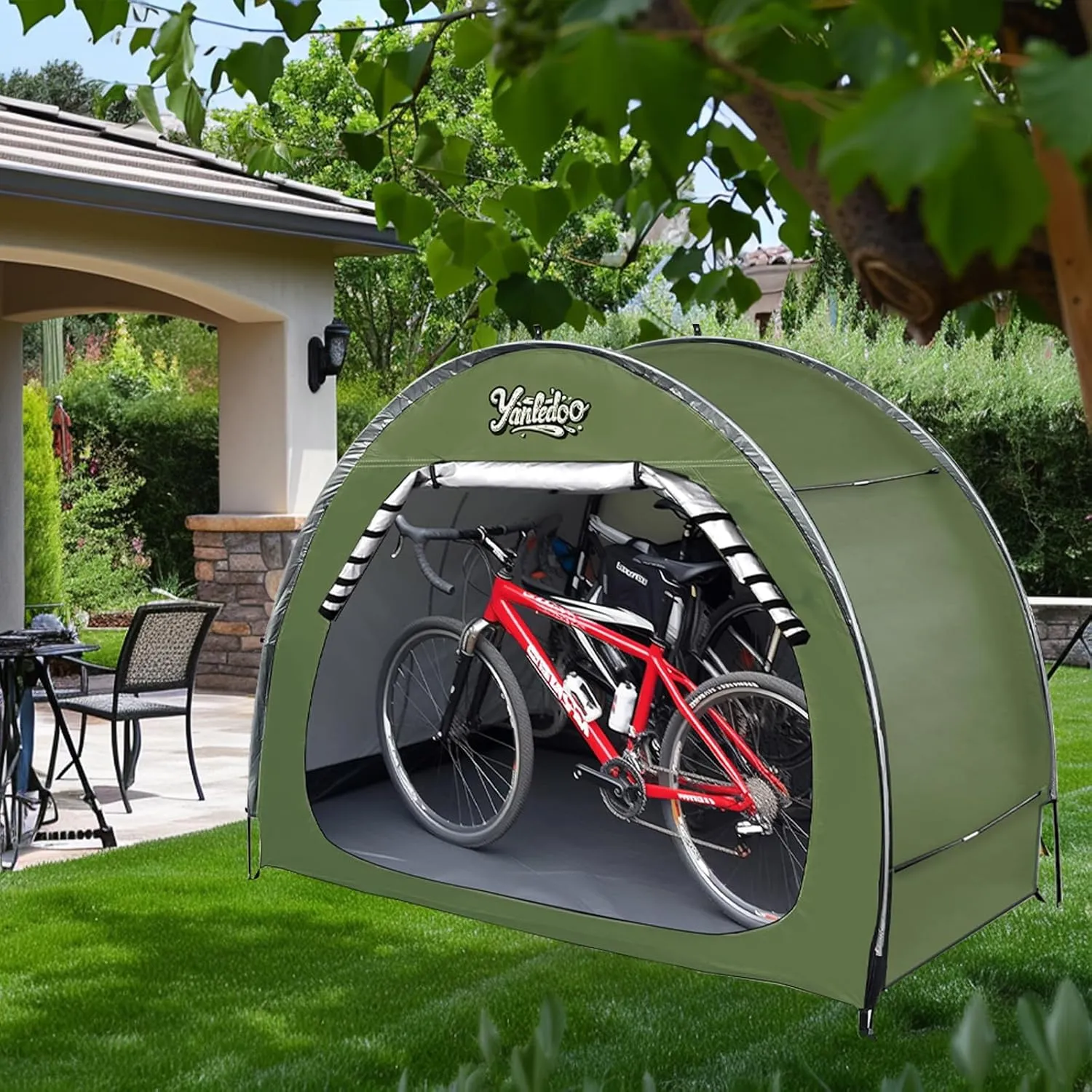 Bike Shed, Outdoor Portable Bike Storage Shed Tent, Bike Tent, Waterproof Bicycle Shelter with 210D Oxford Fabric, Bicycle Cover Fits 2-3 Bikes (Green)