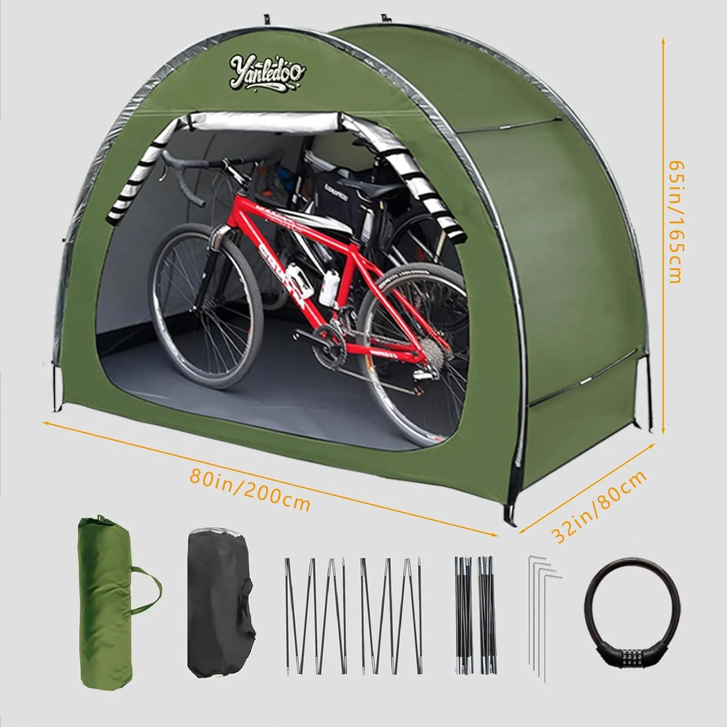 Bike Shed, Outdoor Portable Bike Storage Shed Tent, Bike Tent, Waterproof Bicycle Shelter with 210D Oxford Fabric, Bicycle Cover Fits 2-3 Bikes (Green)