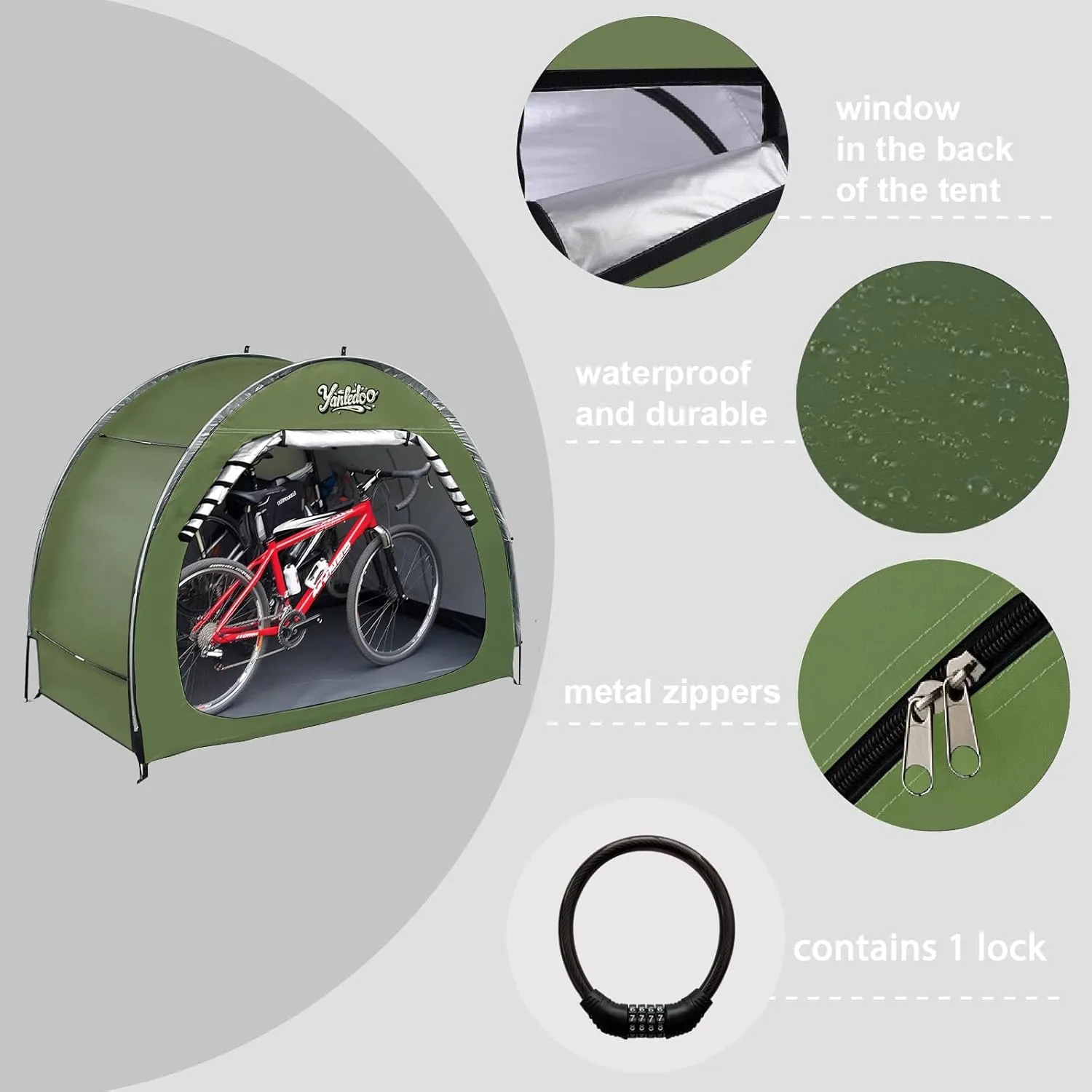 Bike Shed, Outdoor Portable Bike Storage Shed Tent, Bike Tent, Waterproof Bicycle Shelter with 210D Oxford Fabric, Bicycle Cover Fits 2-3 Bikes (Green)