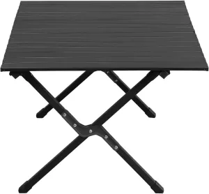 Black Compact Camp Table, Outdoor Folding Table, Portable Camping Side Table, Beach Table, Camping Table, 34x24 in Foldable Outdoor Table, Roll-Top Table for Camping 86 x 60 x 42cm